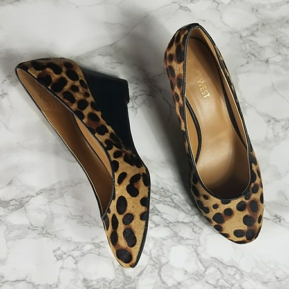 Nine West Shoes - Nine West Fur Cheetah Print Wedge Tan Black Work